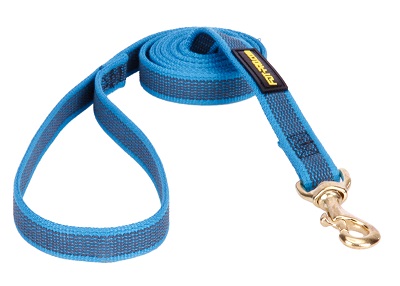 Guinzaglio di colore blu in nylon gommato per cani